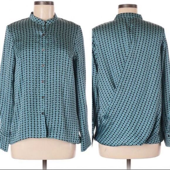 Anthropologie Ro & De Blue and Black Button Down Blouse Size Medium - Picture 1 of 8